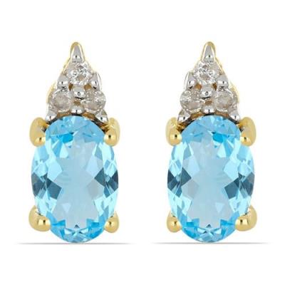 BUY 14K GOLD NATURAL SWISS BLUE TOPAZ GEMSTONE CLASSIC EARRINGS WITH WHITE DIAMOND